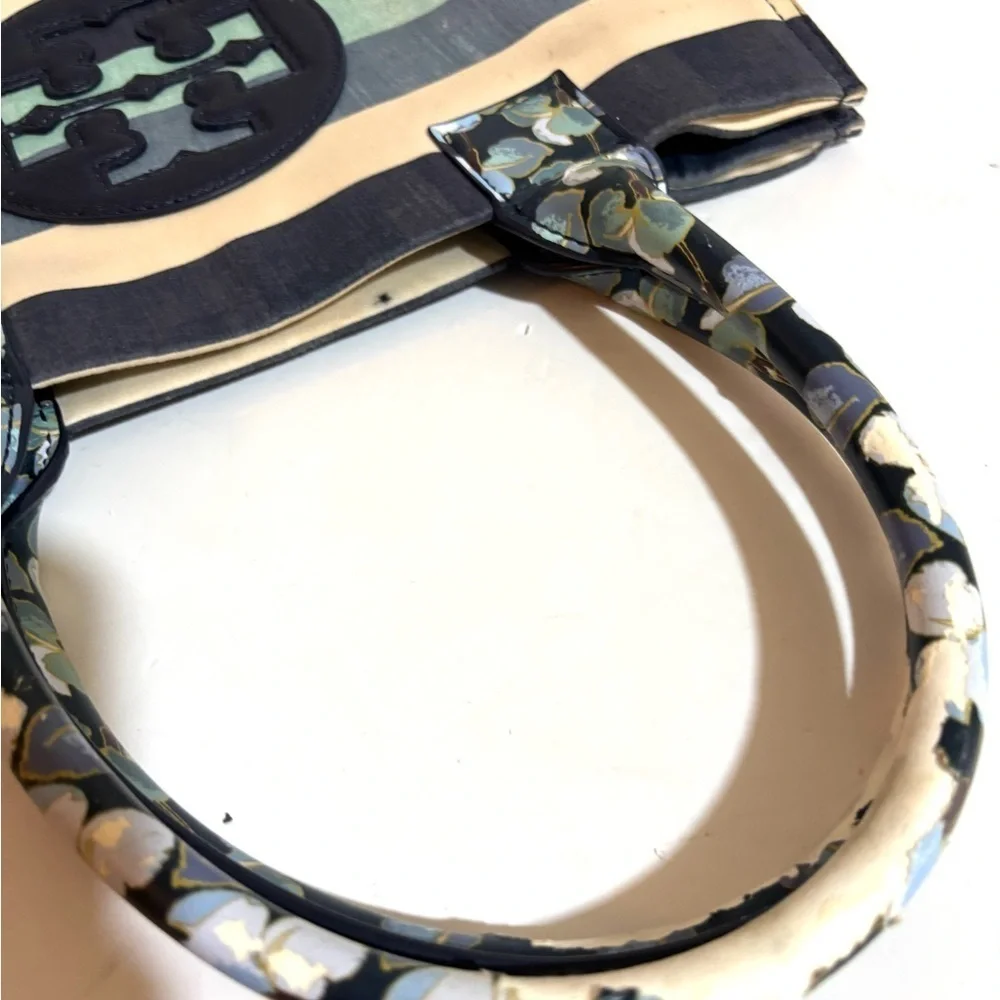 Tory Burch Black and Cream Tote Bag with Structured Design